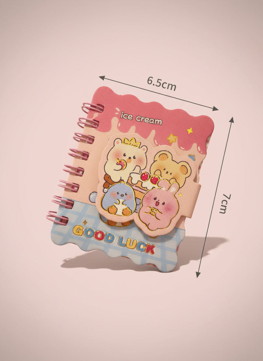 Cute Ice Cream Bear Mini Spiral Notebook - A7 Size