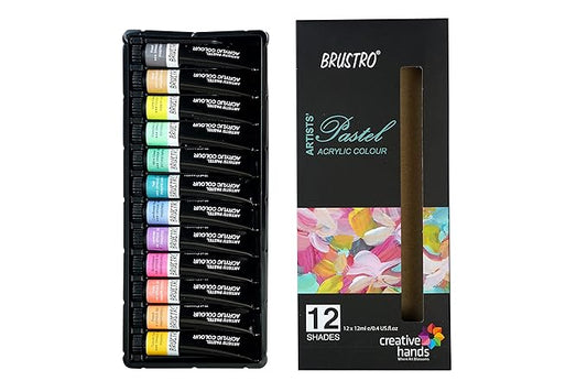 Brustro Artists Pastel Acrylic Colour set with packaging on a white background