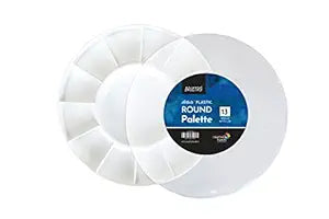 Round paint palette with white plastic cover on a white background
