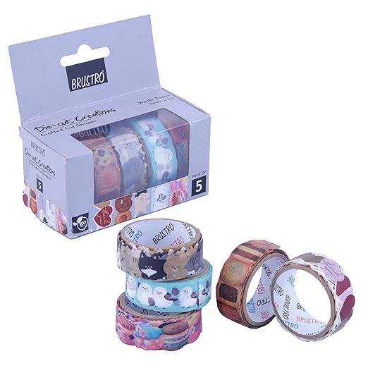 Set of decorative tapes with a Brustro packaging box on a white background