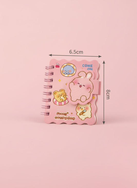 Cute Bunny & Bear Mini Spiral Notebook - A7 Size