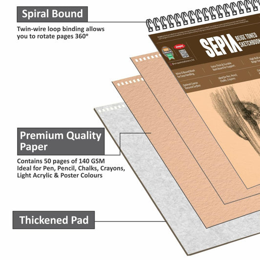 Spiral-bound sketchbook with features highlighted on a white background