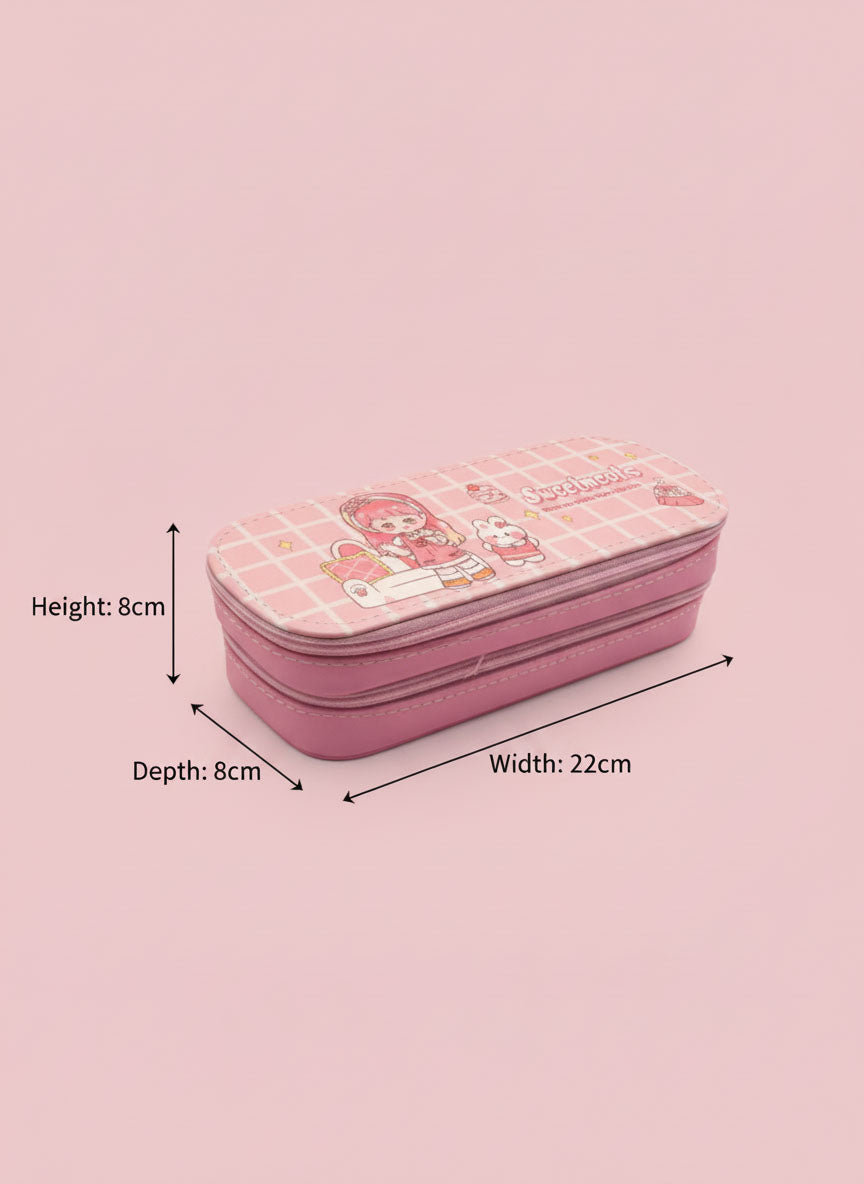 Kawaii Sweetmeats Pink Double Zipper Pencil Case