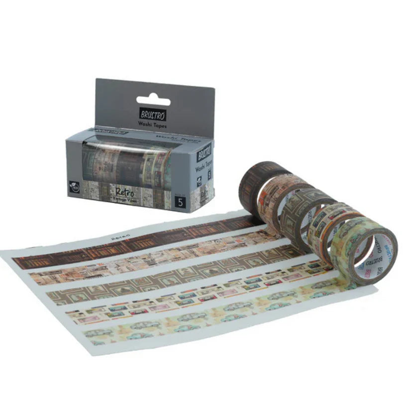 Roll of decorative tape with patterned design and packaging on a white background
