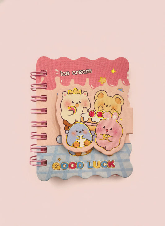 Cute Ice Cream Bear Mini Spiral Notebook - A7 Size