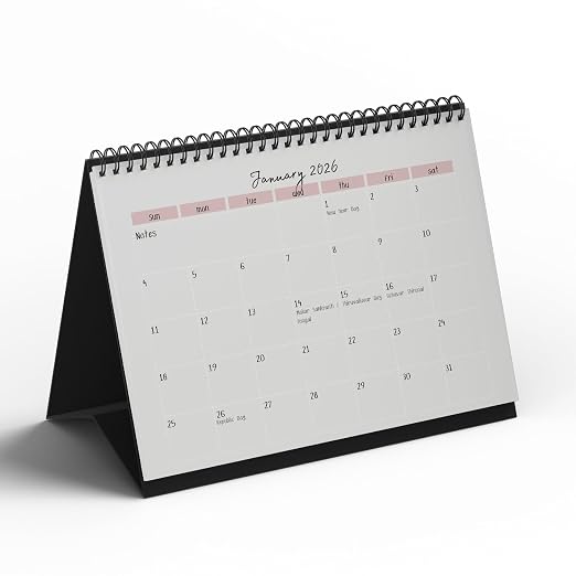 A5 Desk Calendar 2027 | Modern Art Table Calendar | 12-Month Planner with Notes Section |300 GSM Textured Paper