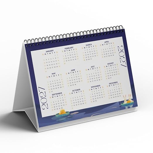 A5 Desk Calendar 2027 | Moon&bunny Theme Table Calendar|Premium 300 GSM Textured Paper