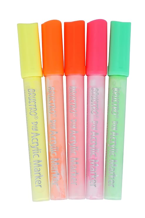 Brustro Acrylic (DIY) Marker Neon | Set of 5 (Fluorescent Shades) |Tip Size - 2MM