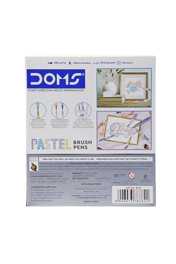 Doms Pastel Brush Pens (14 Shades | 12 + 1 + 1) (Pack of 1), Multicolor