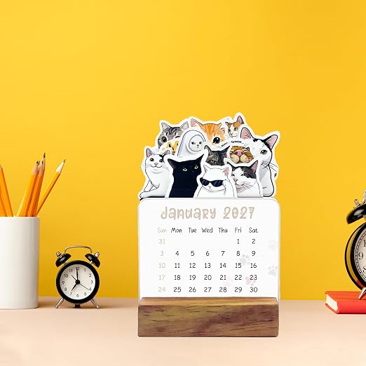 A5 2027 Desk Calendar| Cat Theme | 12-Month Table Calendar for Office, Home & Gifting