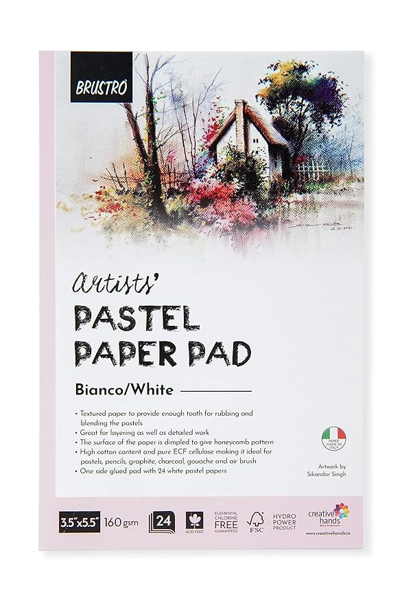 Brustro Artists’ Pastel Paper Pad of 24 Sheets (160 GSM)| Colour – White|3.5" X 5.5"