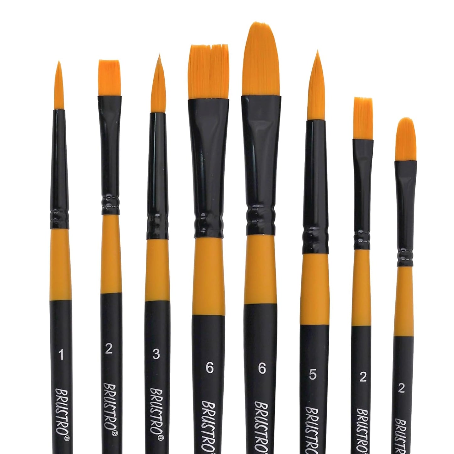 Set of paint brushes with black and orange handles on a white background