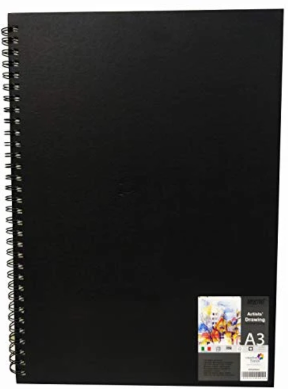 Black A3 drawing pad with a visible brand label on a white background