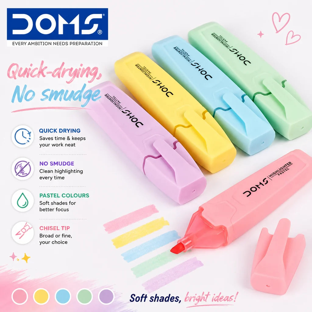 DOMS Pastel 5 Shades Hi-lighter Pouch Pack