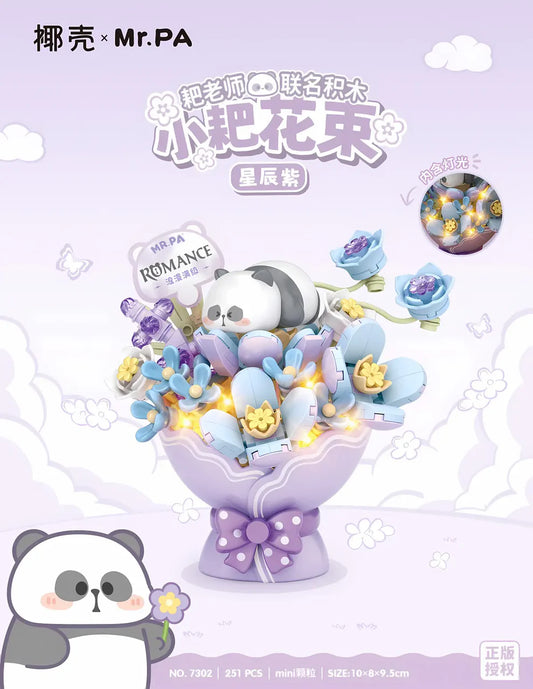 Toy bouquet with panda design and 'Mr.PA' branding on a purple background