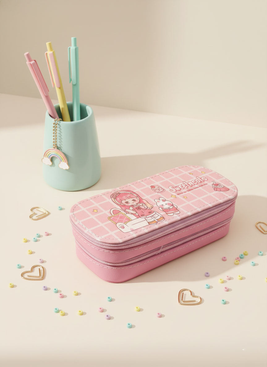 Kawaii Sweetmeats Pink Double Zipper Pencil Case