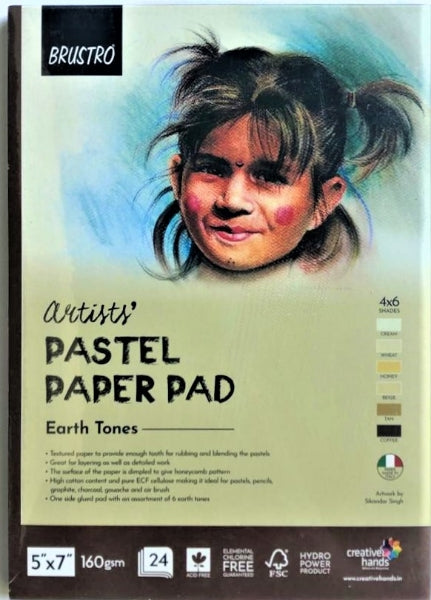 Brustro Artists' Pastel Paper Pad of 24 Sheets (160 GSM)|Earth Tones |5" x 7"