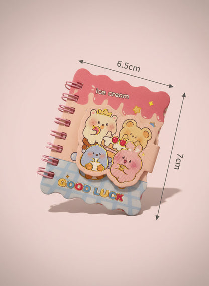 Cute Ice Cream Bear Mini Spiral Notebook - A7 Size