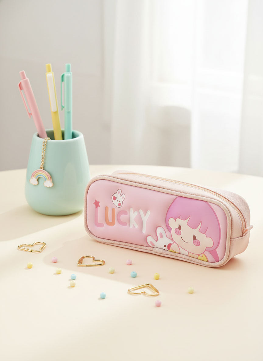 Kawaii Zipper Pencil case - Dream, Lucky and Happy Girl