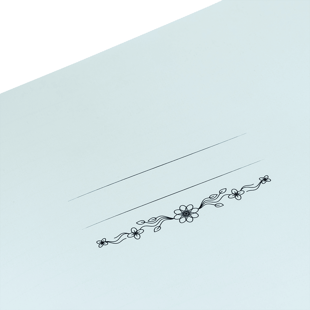 Decorative floral design on a light blue card with a green border