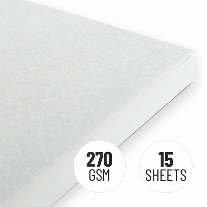 White paper with '270 GSM' and '15 Sheets' text on a white background