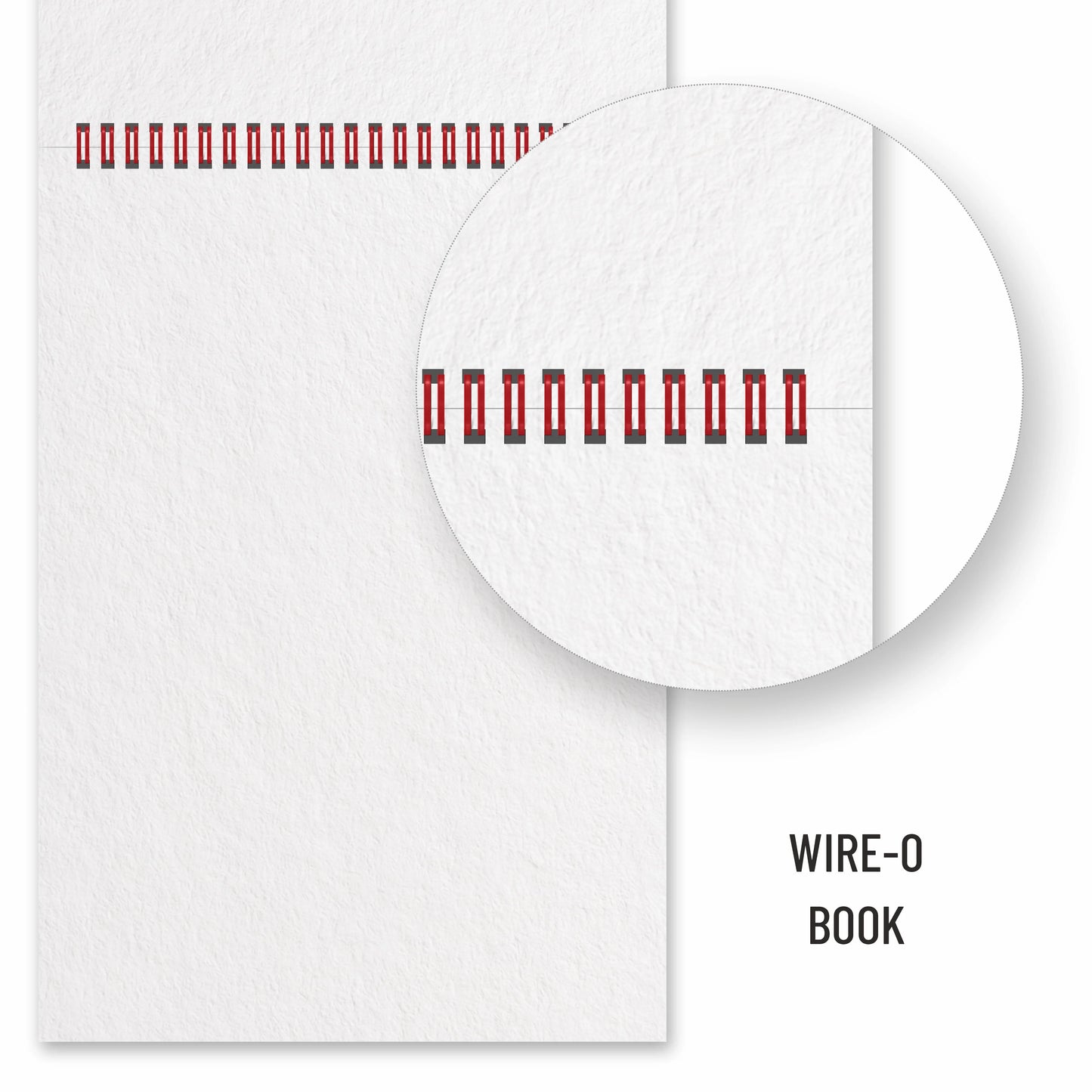 Close-up of a wire-o book binding mechanism on a white background