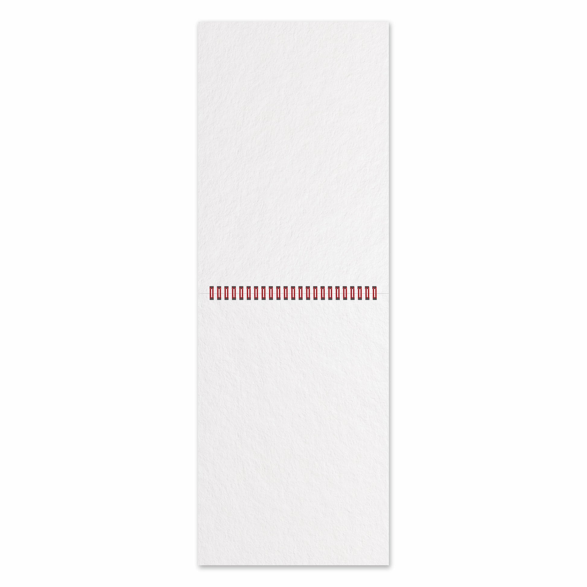 White notepad with red border design on a white background