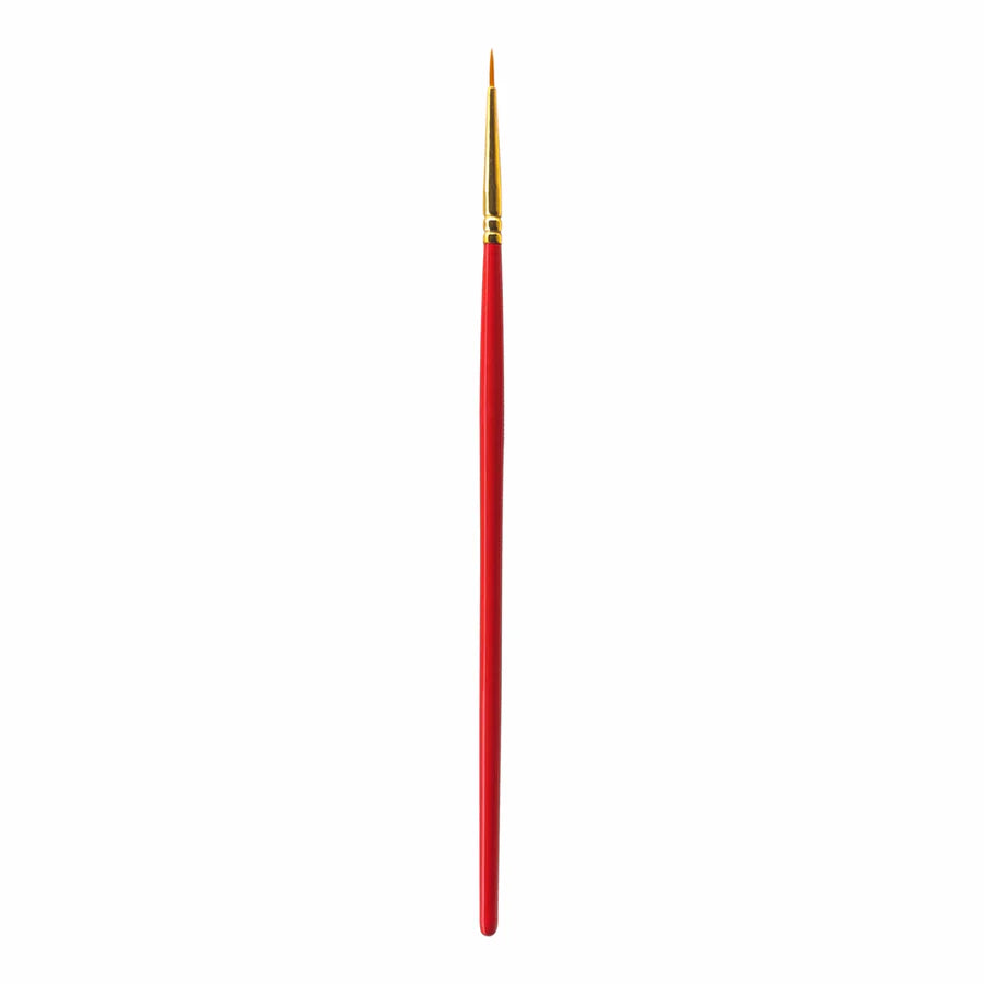 Red paintbrush with gold ferrule on a white background