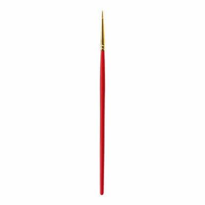 Red paintbrush with gold ferrule on a white background