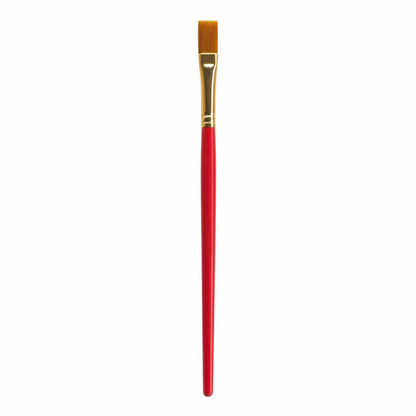 Paintbrush with a red handle and gold ferrule on a white background