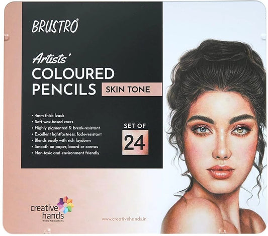 Brustro Artists' Coloured Pencils packaging with a woman's face illustration on a white background