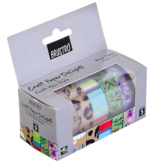 Brustro Washi Tape set in a box with various patterns
