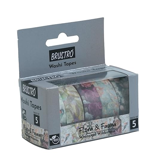 Pack of Brustro washi tapes with floral design packaging on a white background