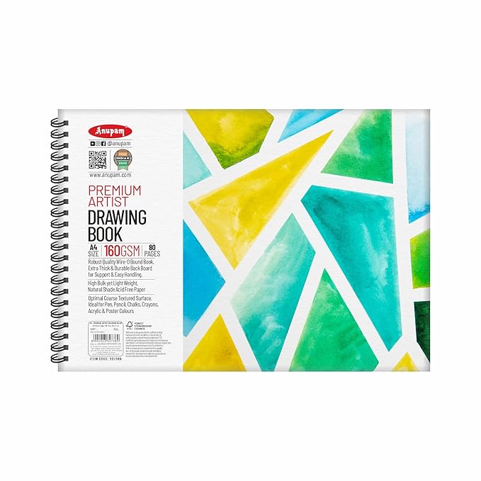Spiral-bound art book with geometric pattern on a white background