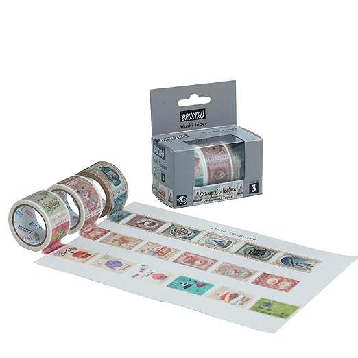 Brustro Washi Tape with a display sheet of stamps on a white background