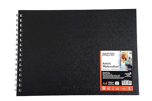 Black artist's watercolor sketchbook with Brustro branding on a white background