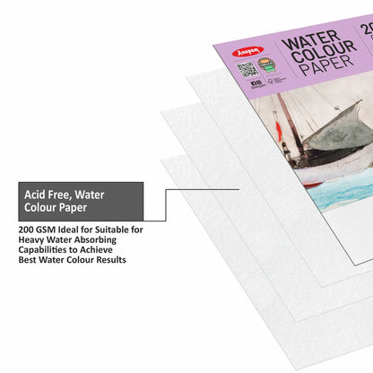 Watercolor paper with a sailboat image on the cover and text about its properties.
