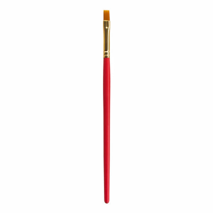 Red paintbrush with a gold ferrule on a white background
