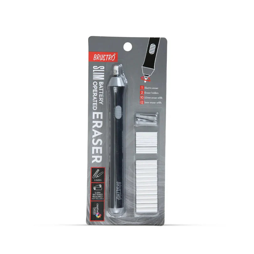 Brustro battery-operated eraser packaging on a white background