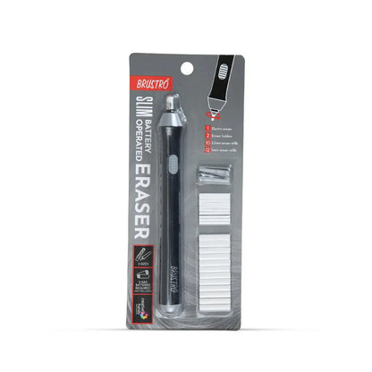 Brustro battery-operated eraser packaging on a white background