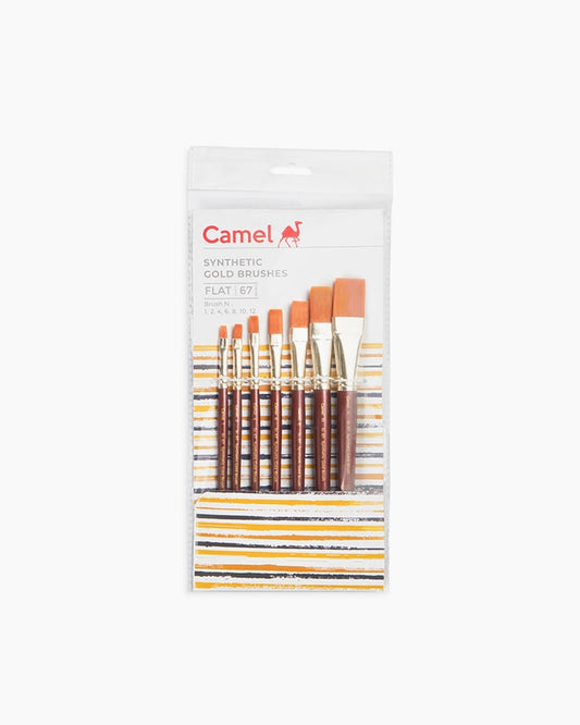Pack of Camel synthetic gold brushes with packaging on a white background