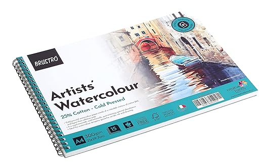 Brustro Artists' Watercolour painting book with a scenic cover on a white background