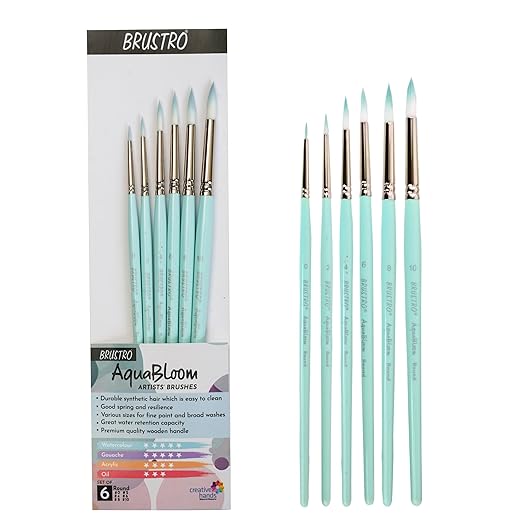 Set of BRUSTRO AquaBloom artist brushes with packaging on a white background