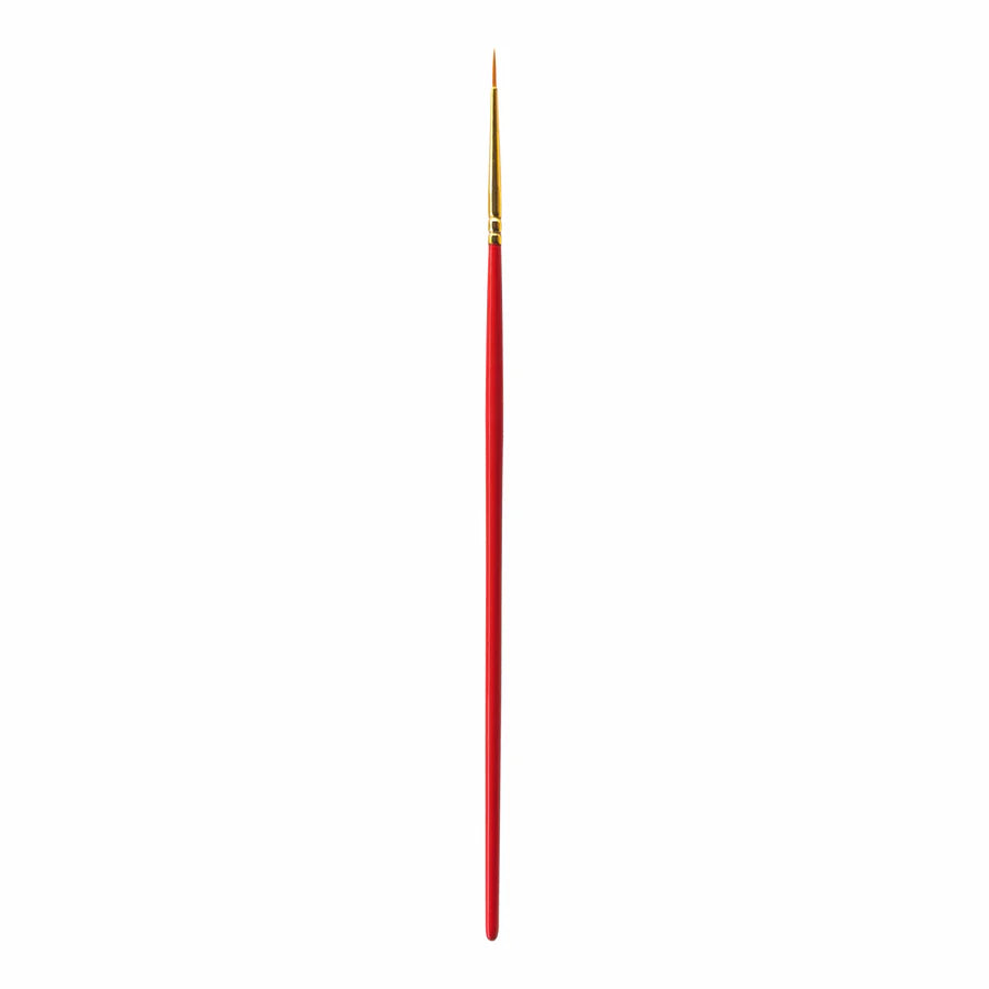 Red paintbrush with gold ferrule on a white background