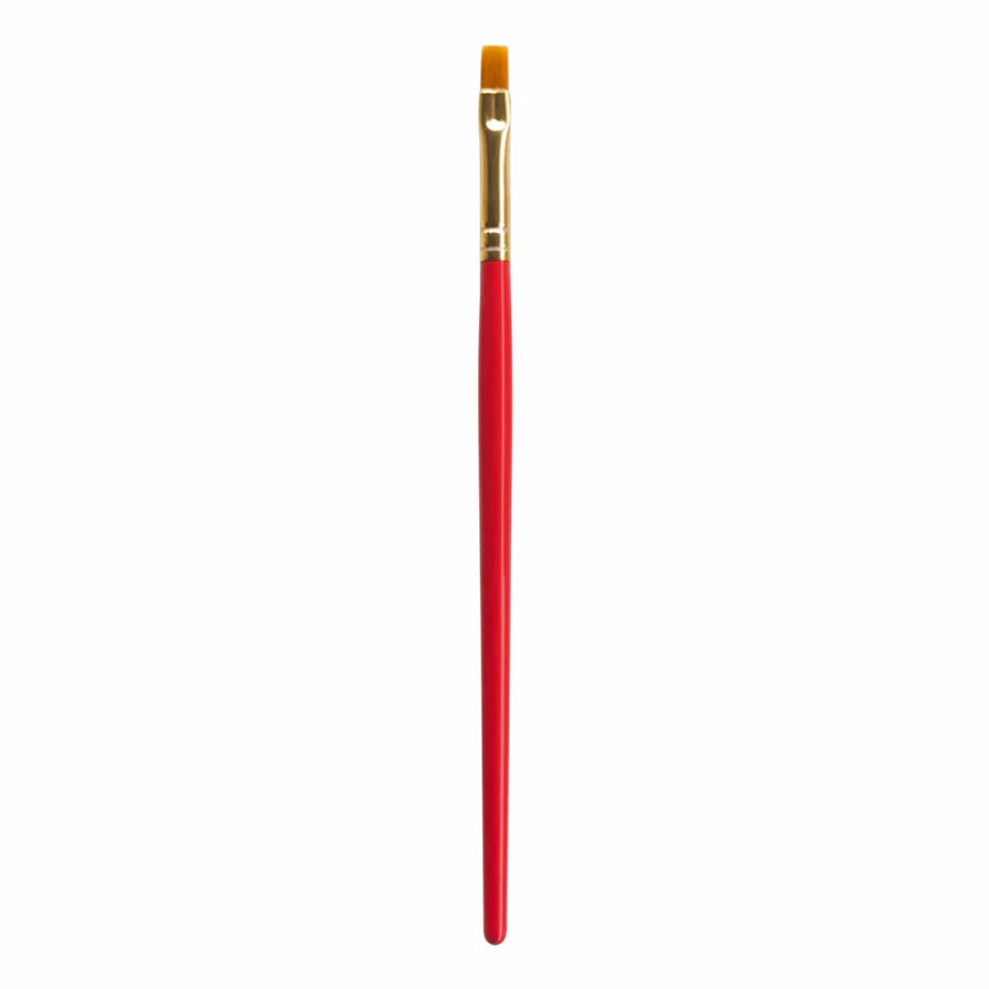 Paintbrush with a red handle and gold ferrule on a white background
