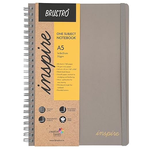 Brustro A5 notebook with brown and yellow design on a white background