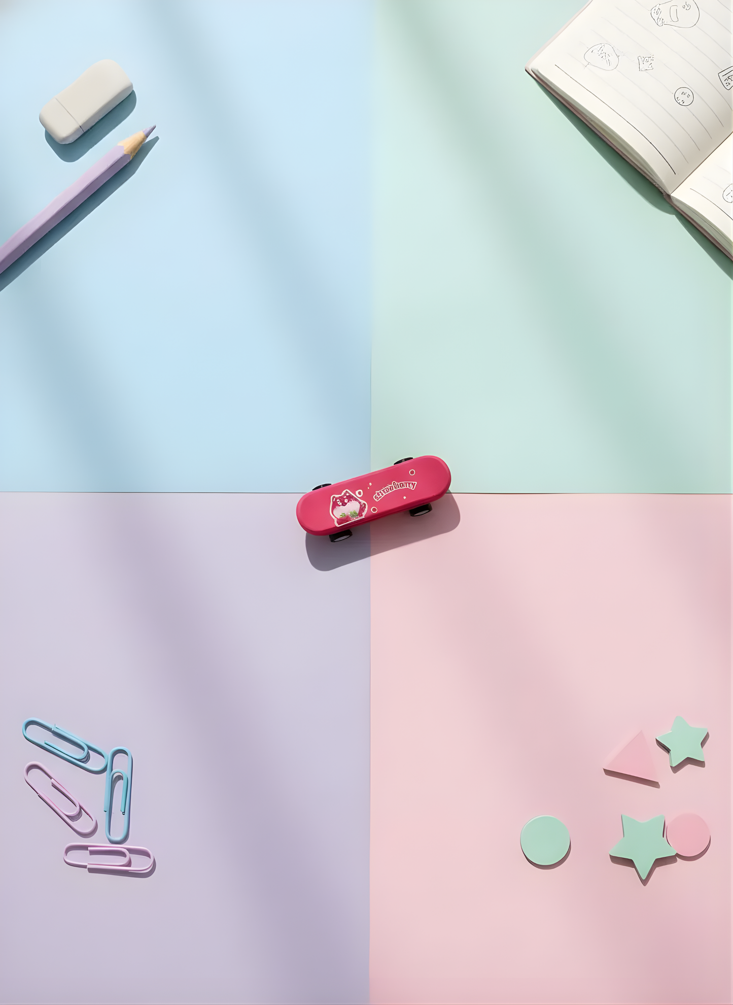 Strawberry Bear Skateboard Eraser - Kawaii Erasers