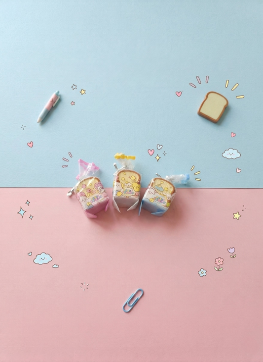 Three small pastel-colored toy cars on a pink and blue background with decorative elements.
