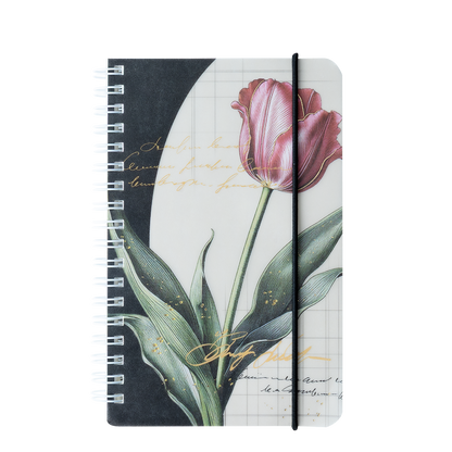 Notebook with a pink tulip design on a white background