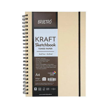 Kraft sketchbook with spiral binding and visible branding on a white background
